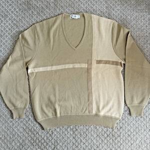 VTG XXL St Croix Knits 100% Zephyr Wool - Sweater - Retro Tan Pullover V Neck